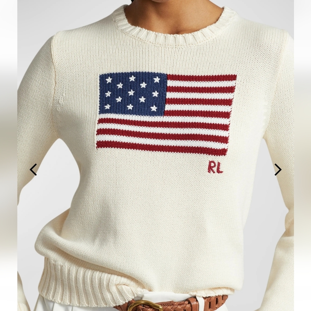 Ralph Lauren White Sweater with American  Flag Design, Nwt